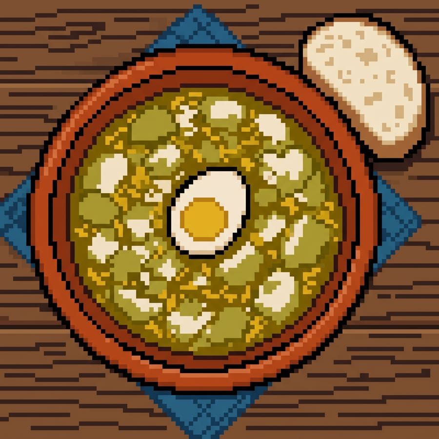 Ilustración pixel art de un plato de ajo lebrijano