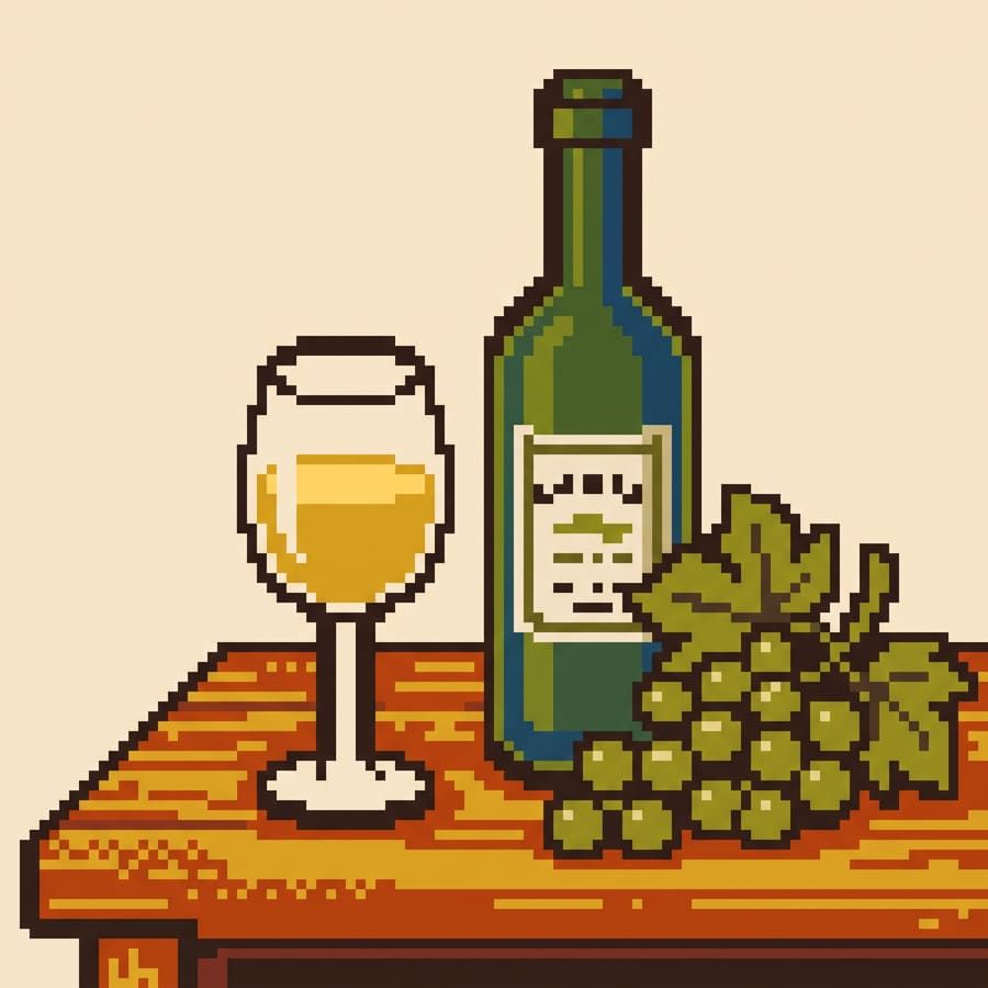 Ilustración pixel art de una copa de vino de Lebrija