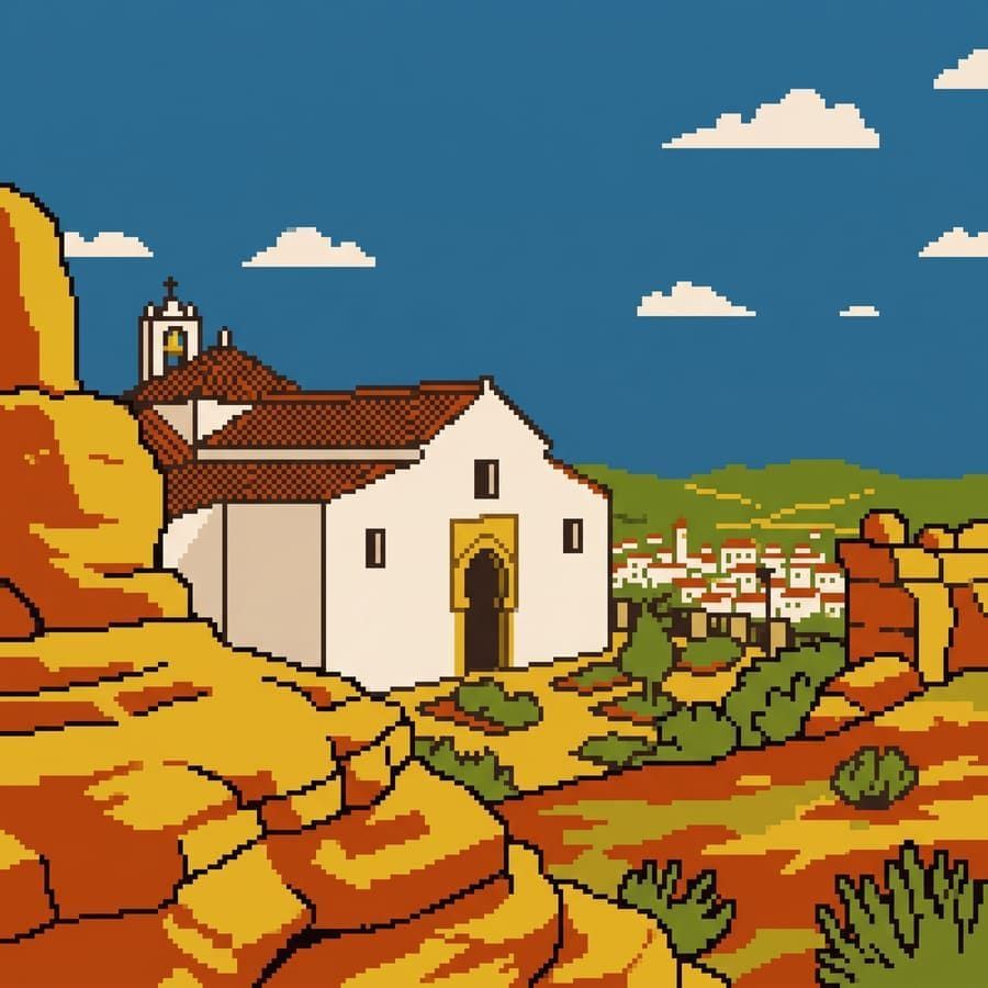 Ilustración pixel art de la Ermita de Nuestra Señora del Castillo de Lebrija